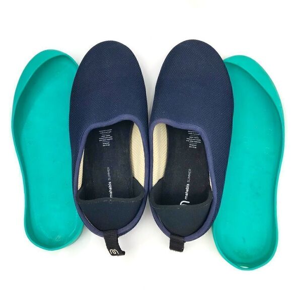 Mahabis Navy Blue Teal Summer Mens Mesh Water Deck Convertible Slip On Shoes main image 4